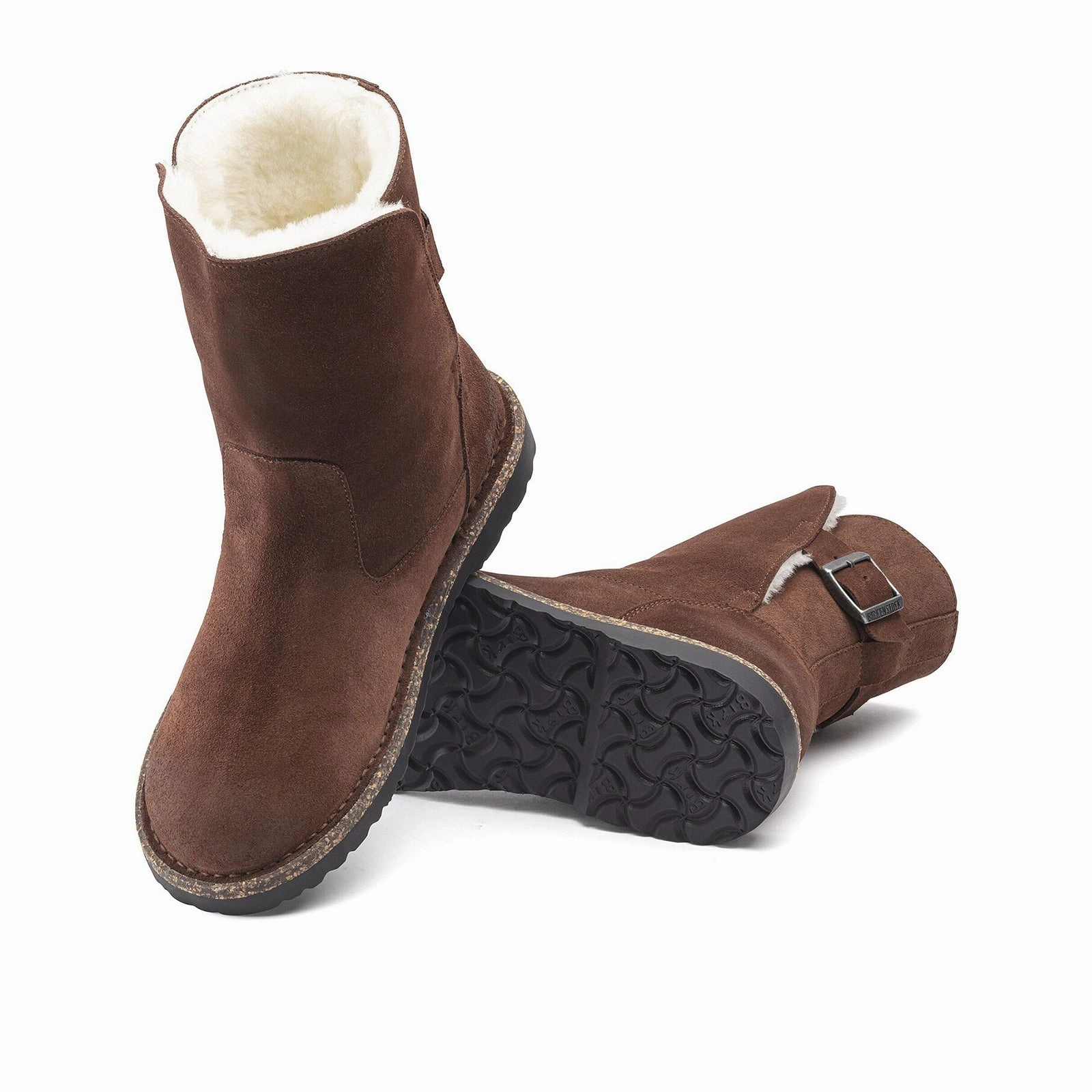 Birkenstock Uppsala Boot (Women) - Espresso Suede/Natural Shearling Light Guard Medallion Perforation
