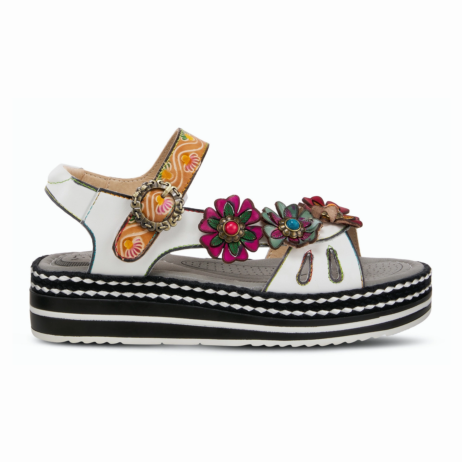 L'Artiste Laga Platform Sandal (Women) - White Multi Zip Up Design Modern Footwear