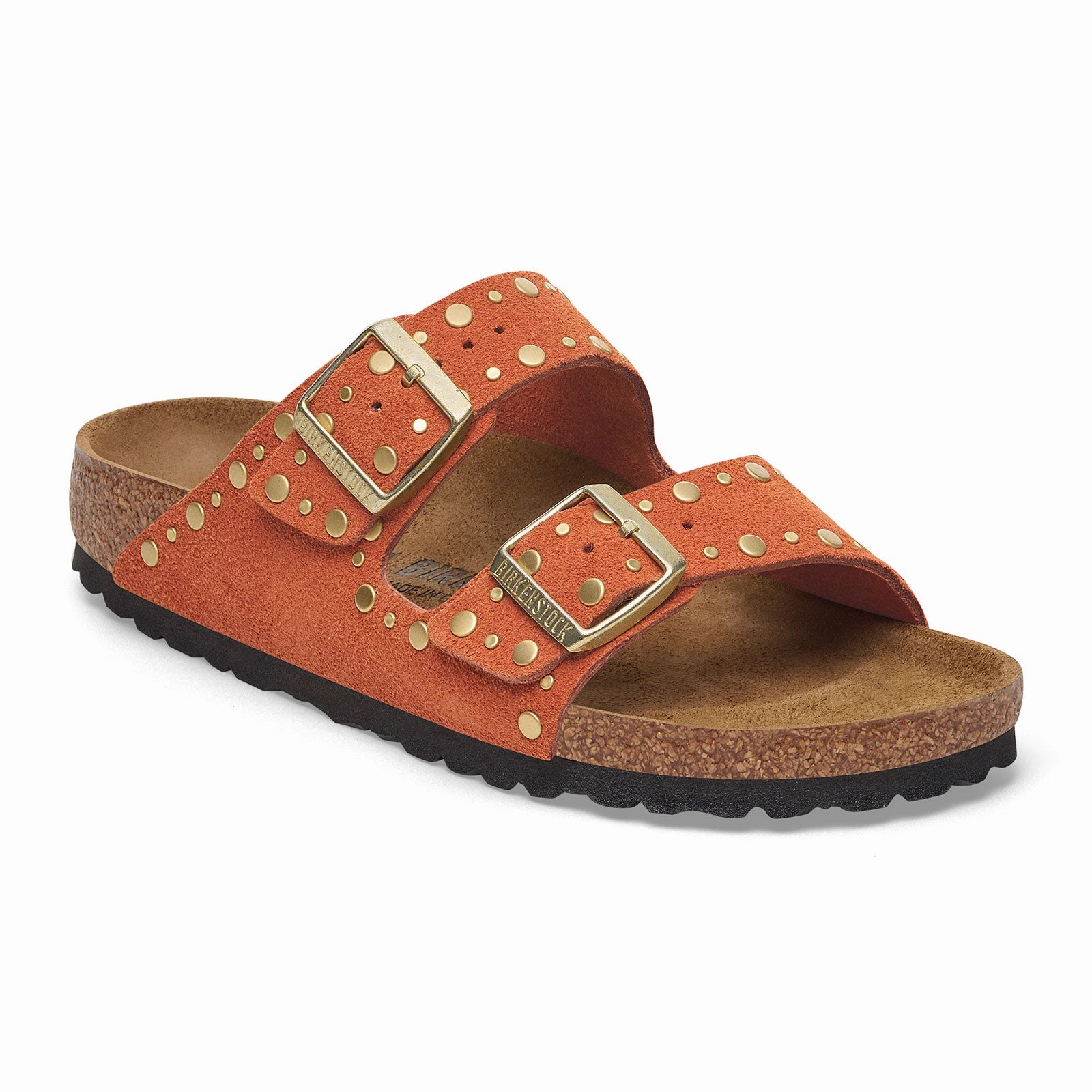 Comfortable for jogging Comfort Sandal Shoes Birkenstock Arizona Rivets Narrow Slide Sandal (Women) - Dark Rust Suede