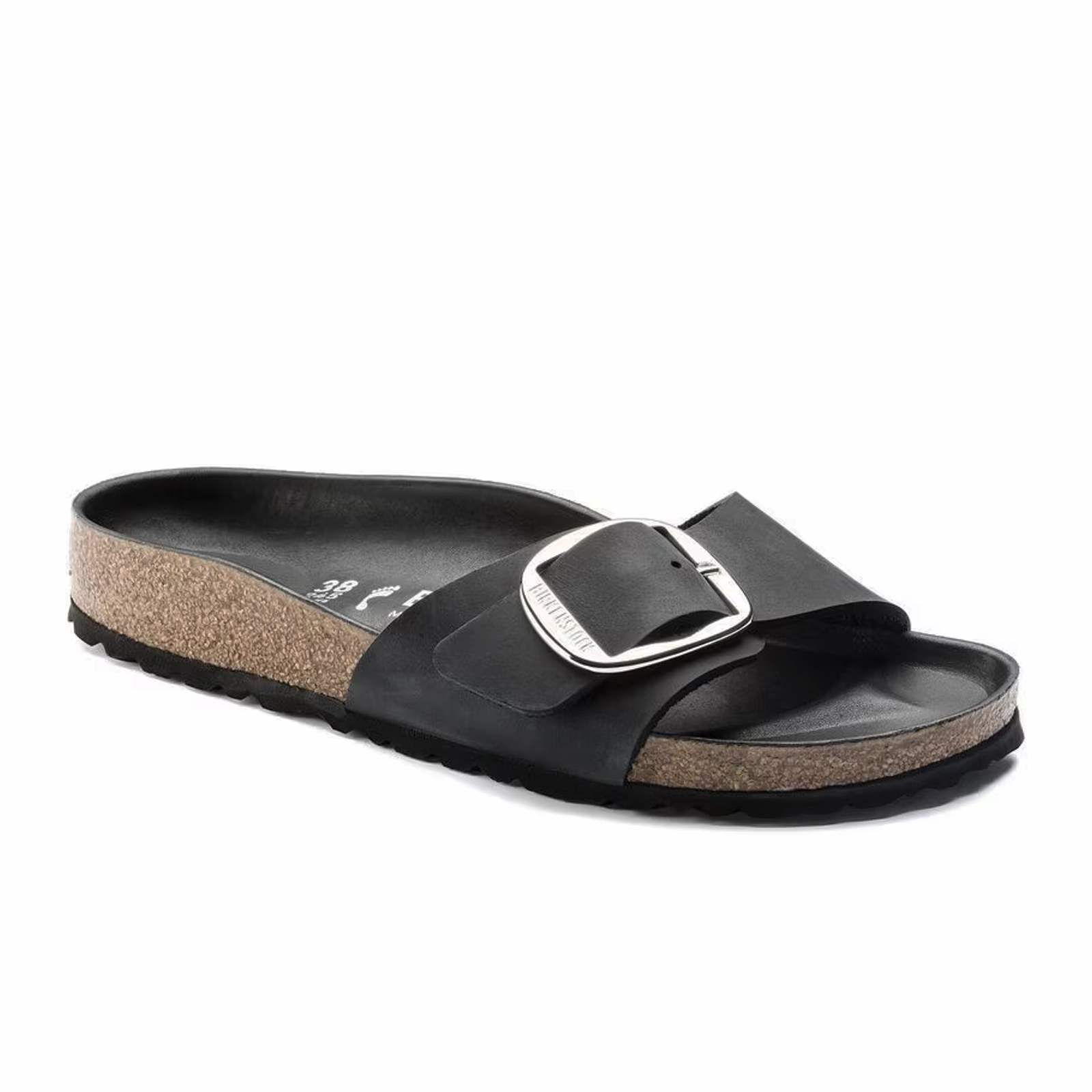 Birkenstock Madrid Big Buckle Narrow Slide Sandal (Women) - Black Leather Canvas Material