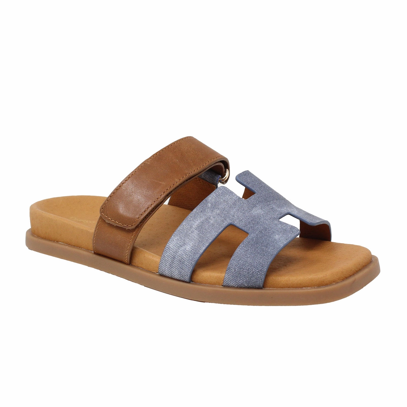 TPU Outsole Ergonomic Design Django & Juliette Nodette Slide Sandal (Women) - Washed Denim/Tan
