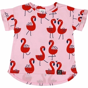 Kukukid Kids Girl T-Shirt - Pink Flamingos absorbent