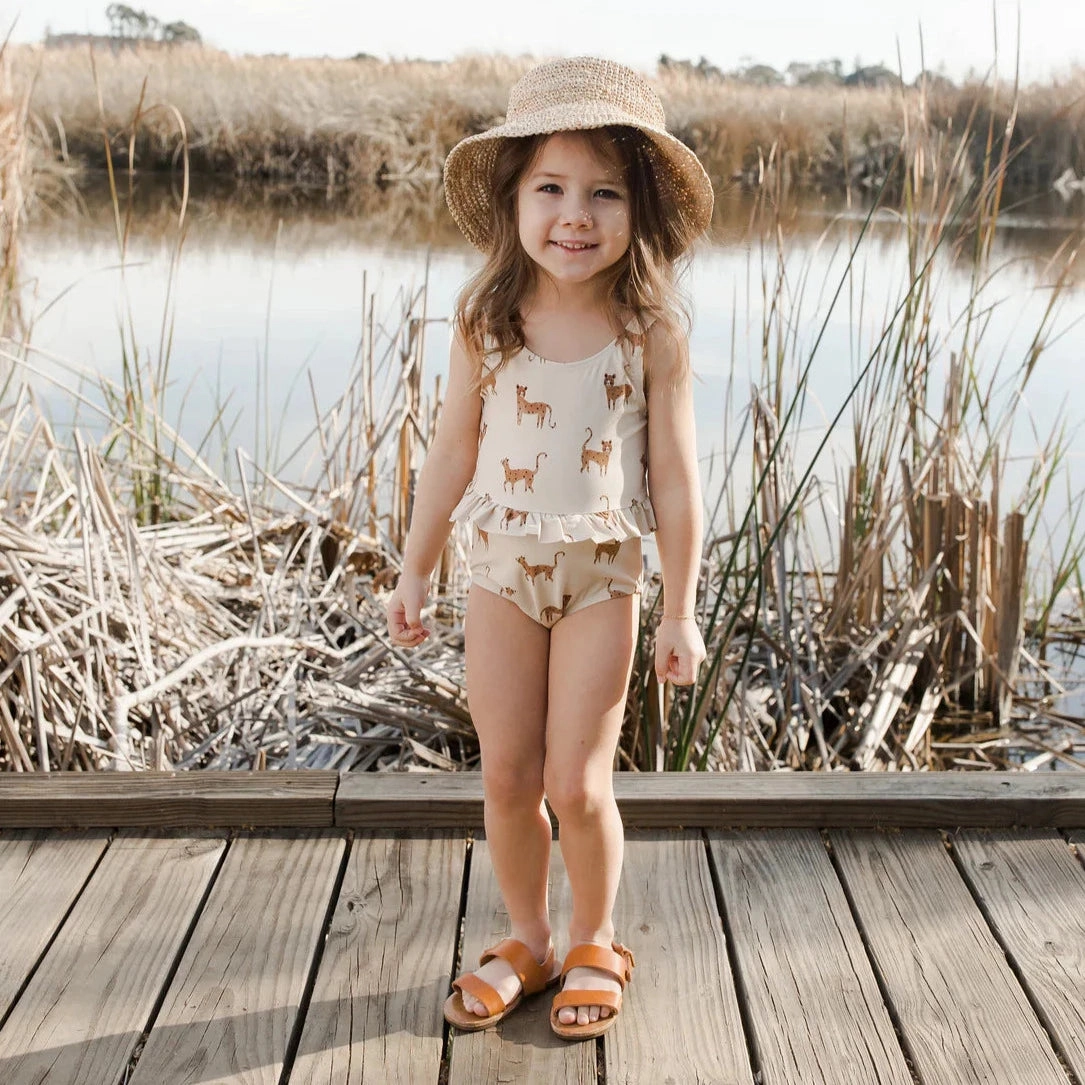 Rylee   Cru Kids Girl UPF 50  Skirted Swimming One-Piece - Leopard Cotton rich children's clothing