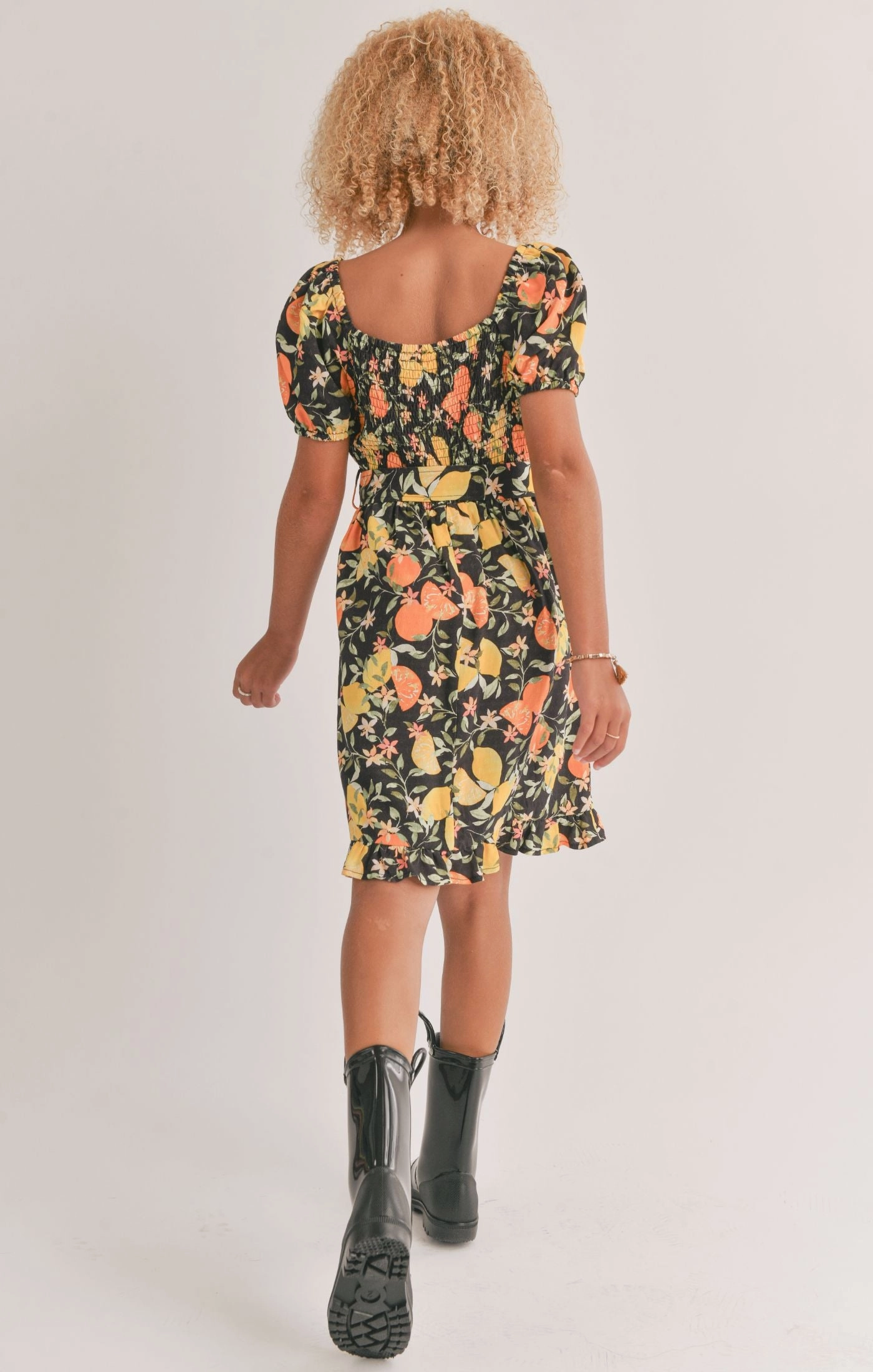 Leather look kids' wear New Tween Fruitful Square Neck Belted Mini Dress