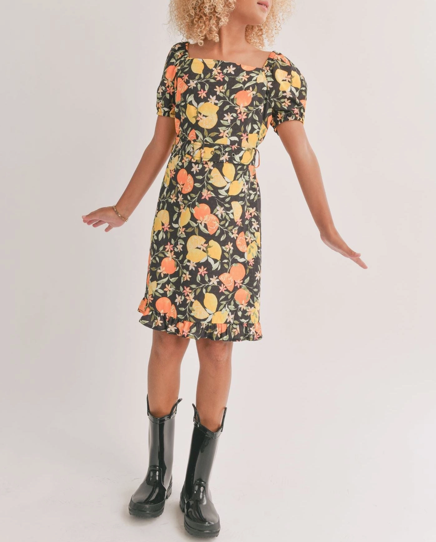 Tween Fruitful Square Neck Belted Mini Dress Convenient Cycling wear for kids