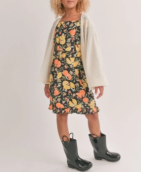 Faux - Leather Linen based outfits for children Tween Fruitful Square Neck Belted Mini Dress