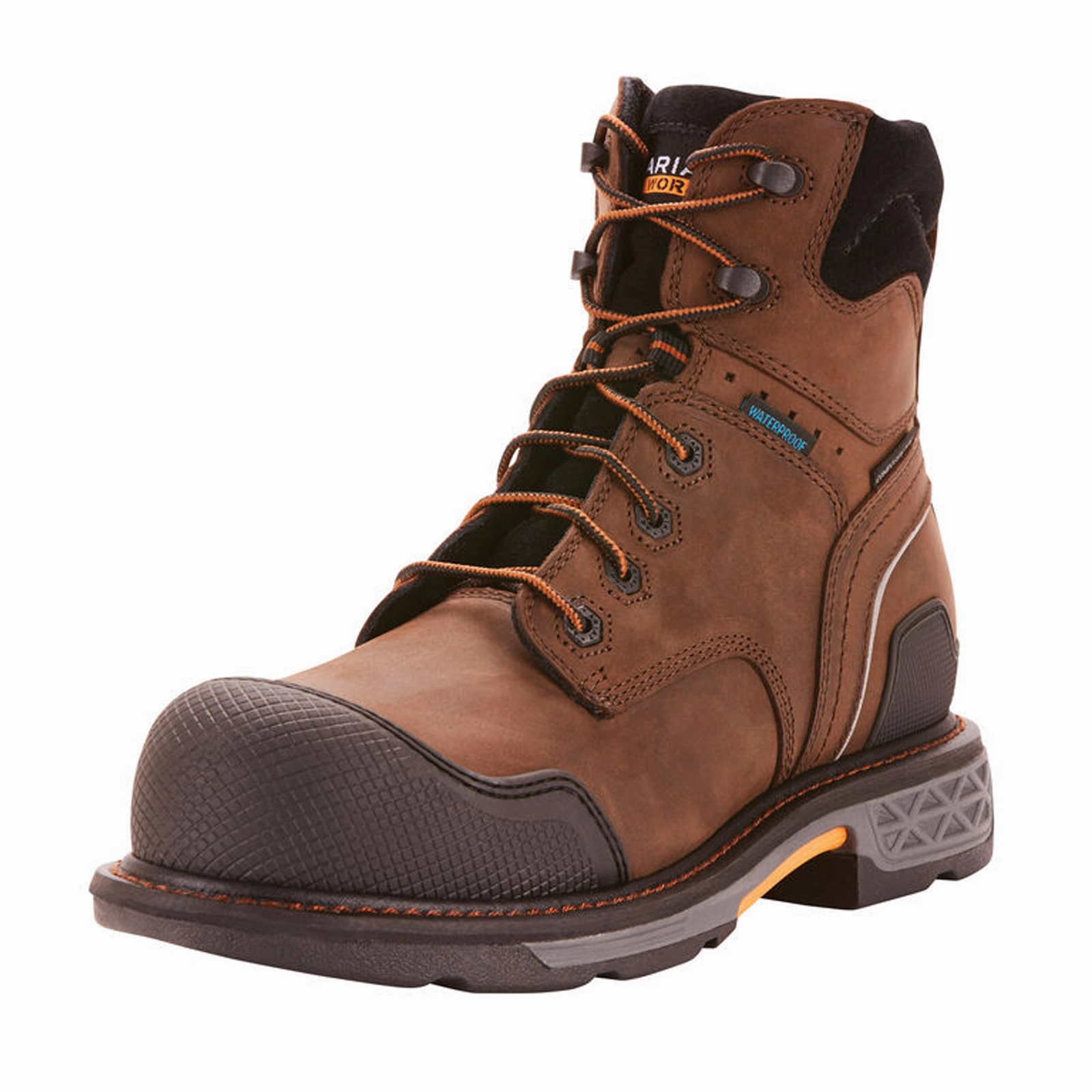 Supportive Fit Ariat OverDrive XTR 6" Waterproof Composite Toe Work Boot (Men) - Oily Distressed Brown