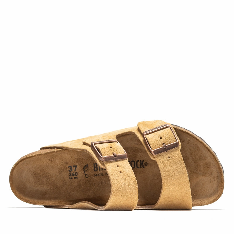 Women's Birkenstock Arizona Suede - Latte Cream Neat Path Lane