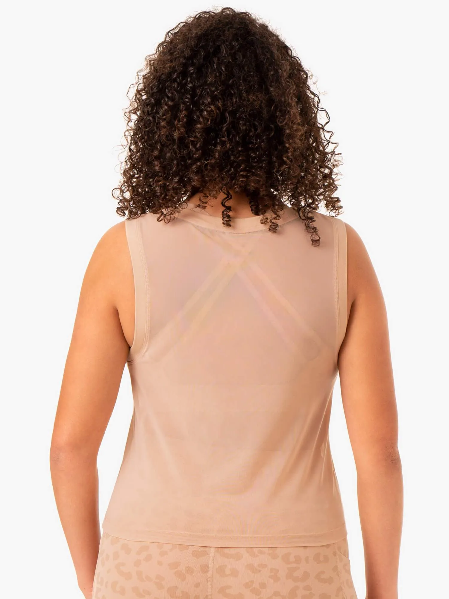 TearResistantWeave OversizedSilhouette Ultra Mesh Tank - Tan