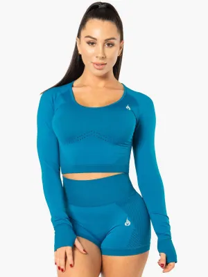 Electra Seamless Long Sleeve Crop Top - Electric Blue SmoothZipper Fleece Pullover