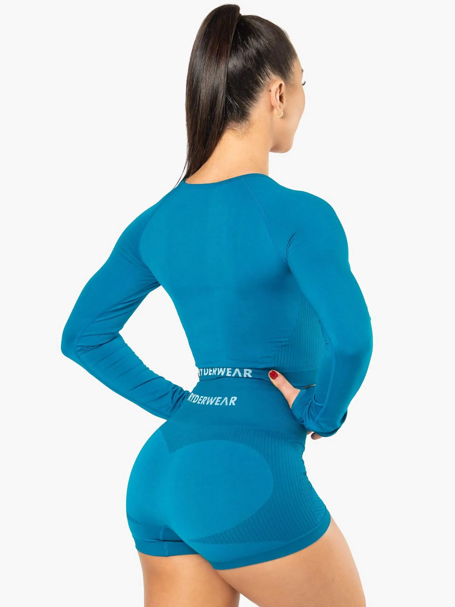 Electra Seamless Long Sleeve Crop Top - Electric Blue TexturedSurface