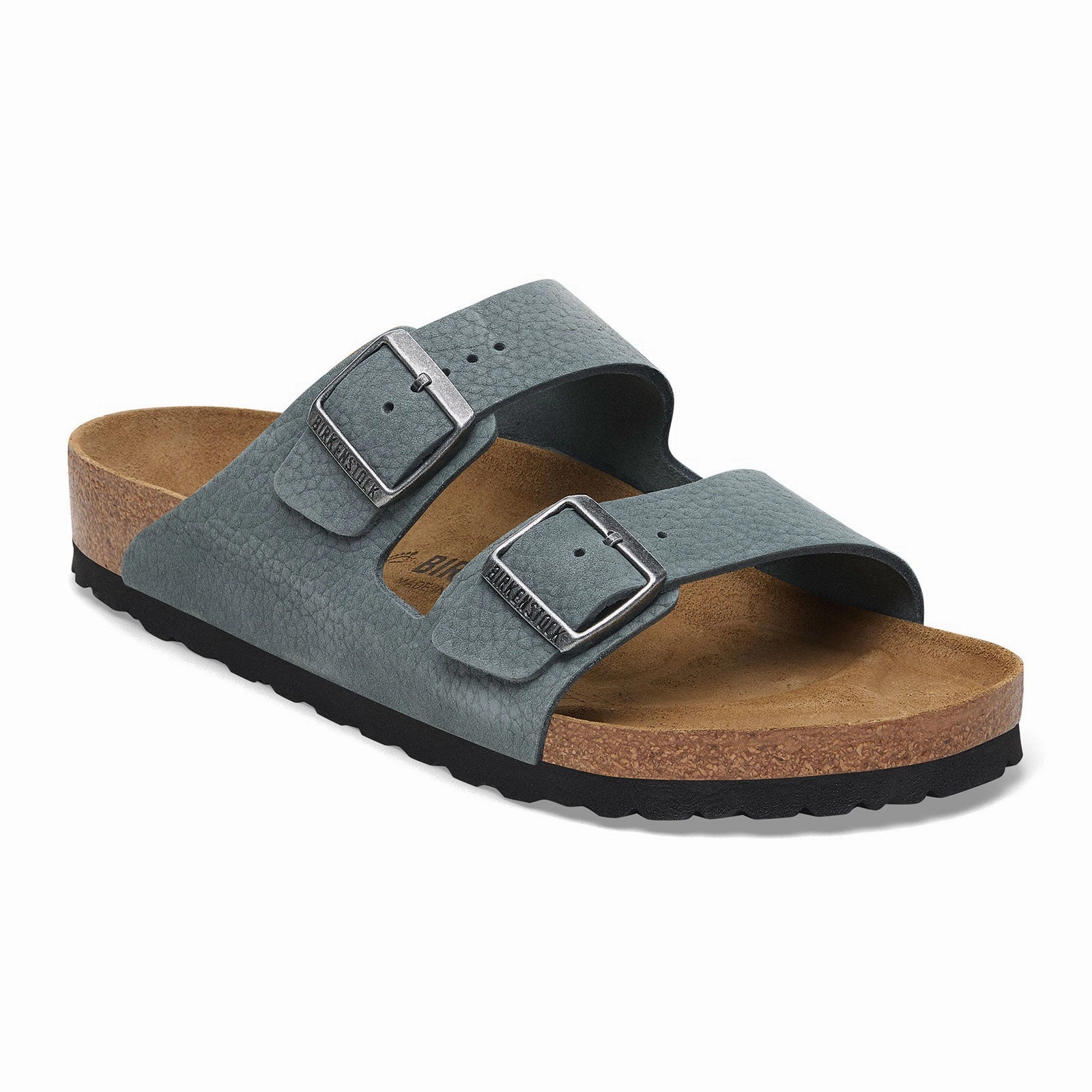 Birkenstock Arizona Slide Sandal (Men) - Desert Buck Basalt Gray Nubuck Evening Calm Office Focus