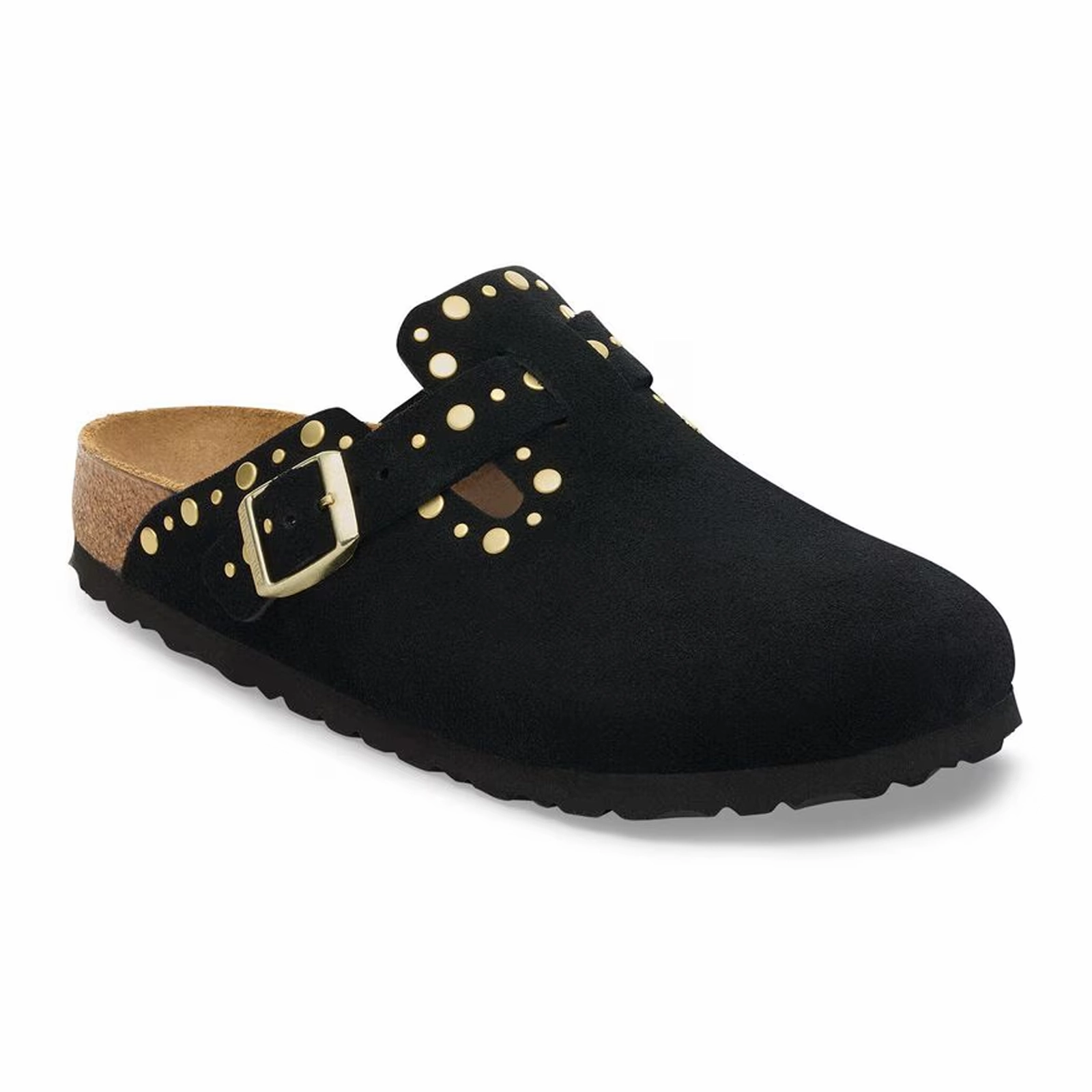 Grip Sure Stylish Slip-on Shoes Birkenstock Boston Rivet Clog (Women) - Black Suede