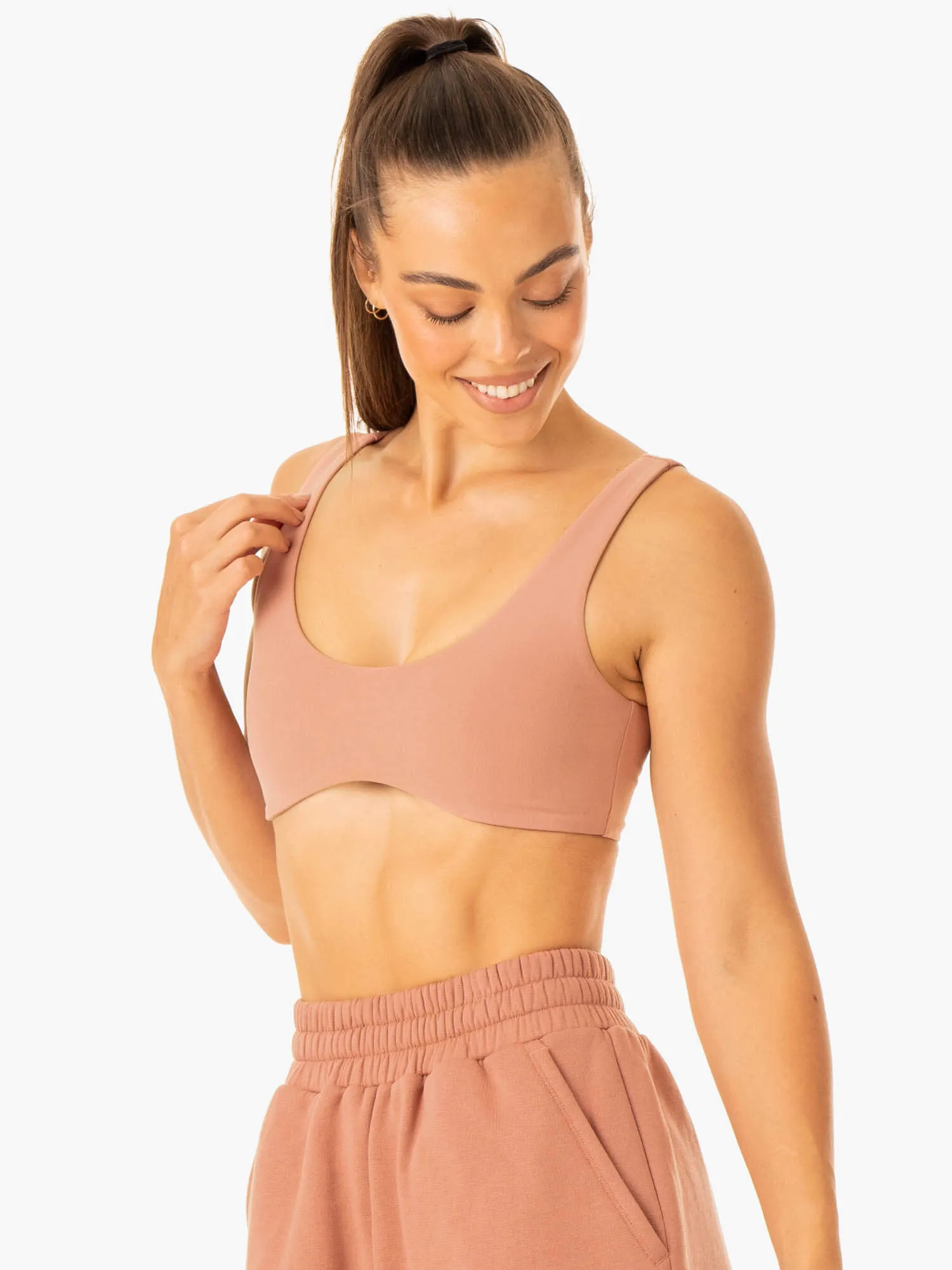 Mock neck Ergonomic Cut Elevate Lounge Bra - Rosewood Pink
