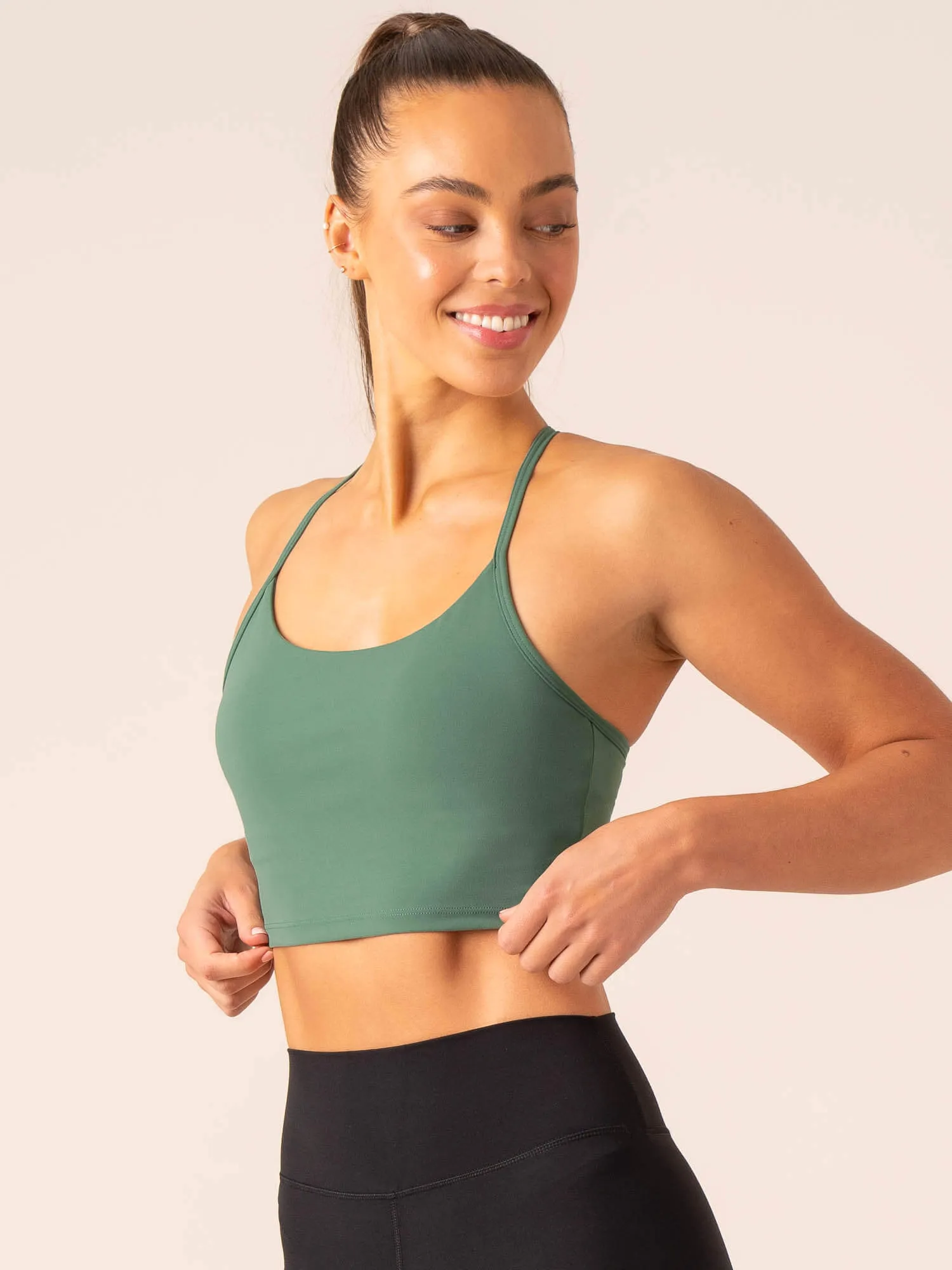 Embody Compression Tank Bra - Dark Green Elastic Edge Binding Drop Shoulder Design