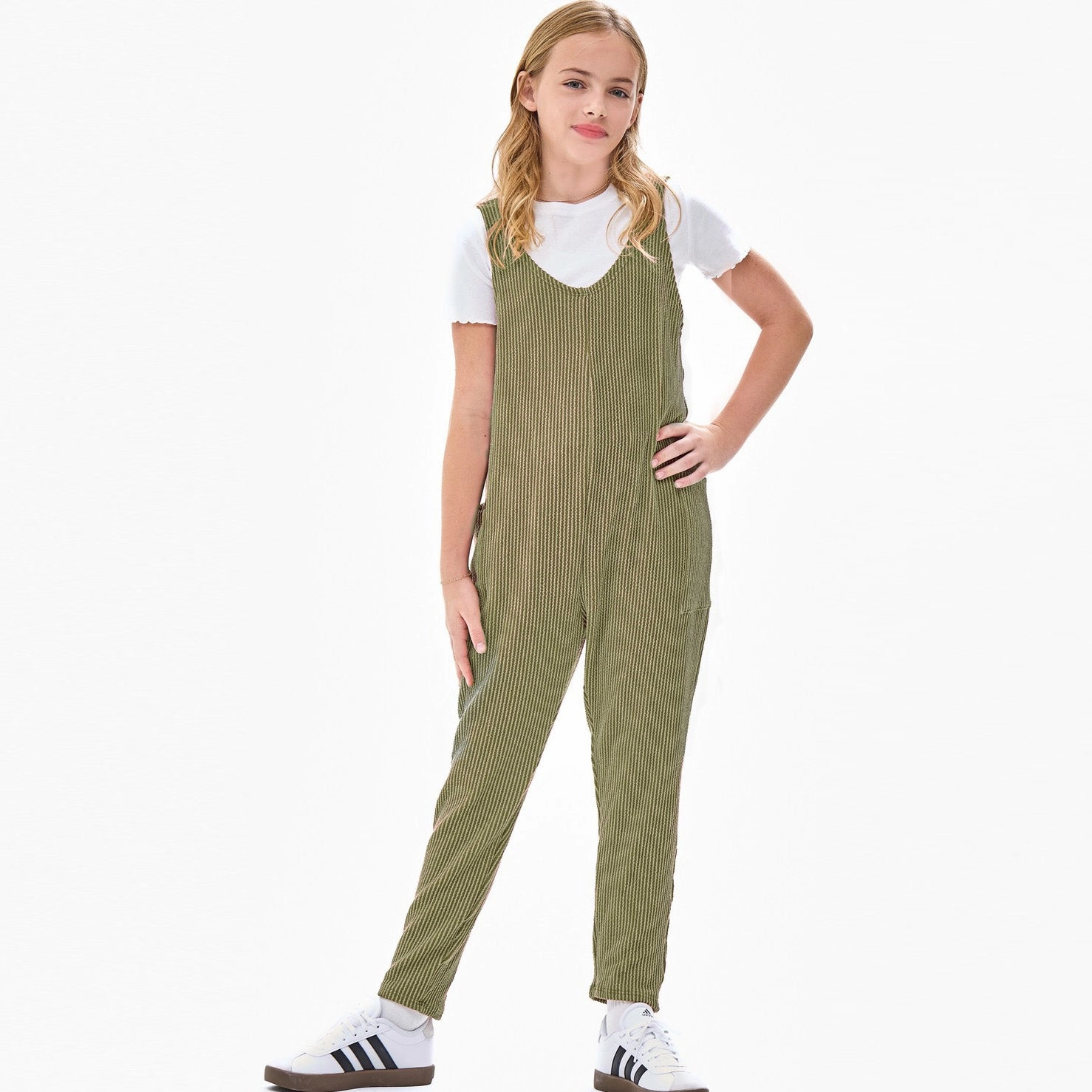 Embossed Rib Sleeveless Jumpsuit Ombre colored kids' wear Checked
