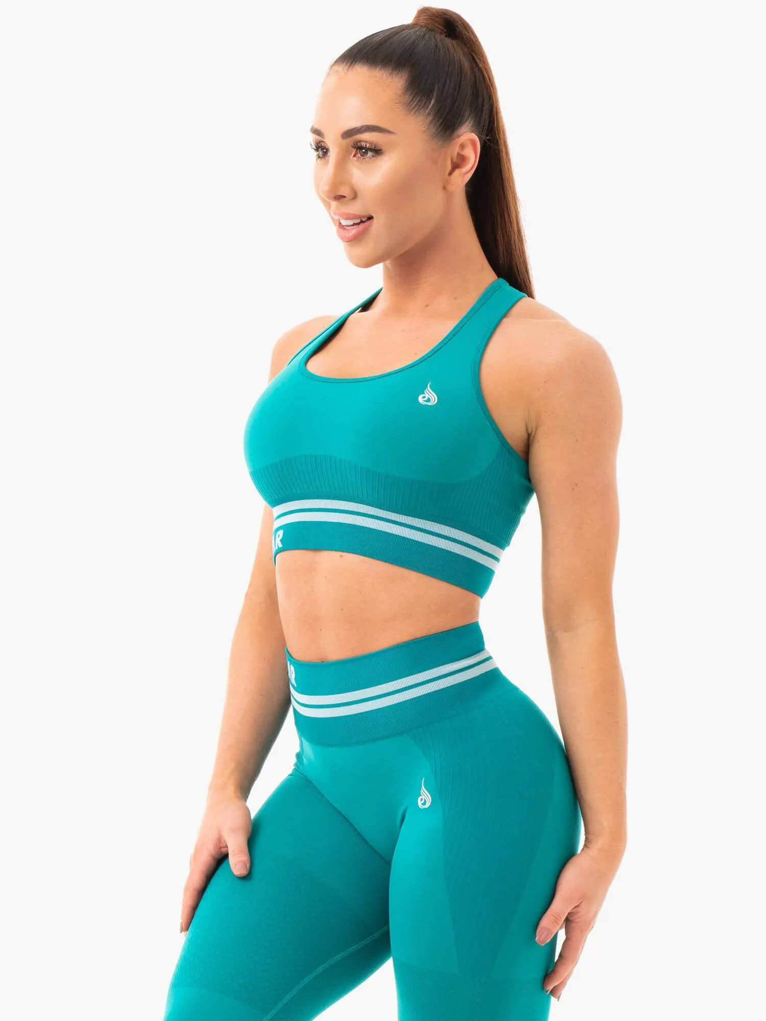 Freestyle Seamless Longline Sports Bra - Teal Soft Material Gray sports outfit
