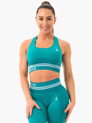 Freestyle Seamless Longline Sports Bra - Teal Round neck seams