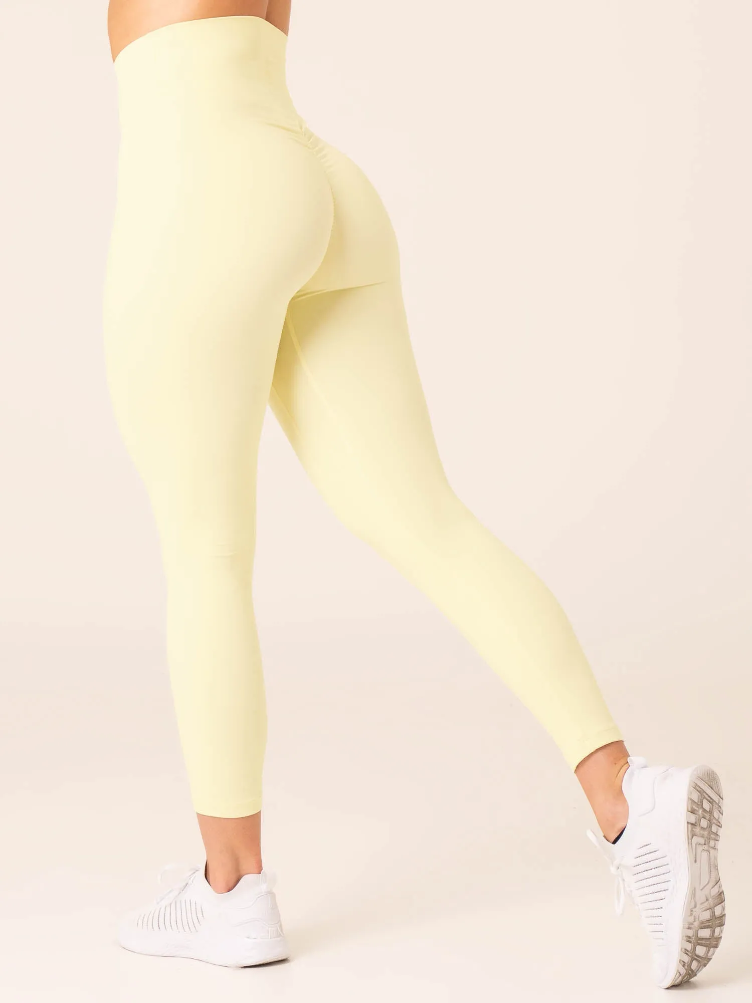 Comfort Seeker Morning Stretch Petite Size Casual Day NKD High Waisted Scrunch Leggings - Lemon