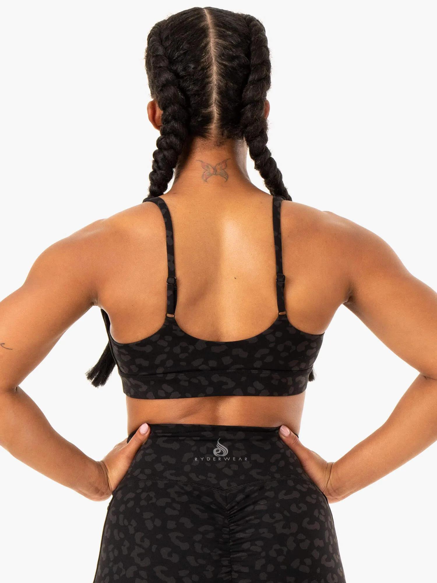 Evolution Sports Bra - Black Leopard Flexible Closure Turtleneck seams