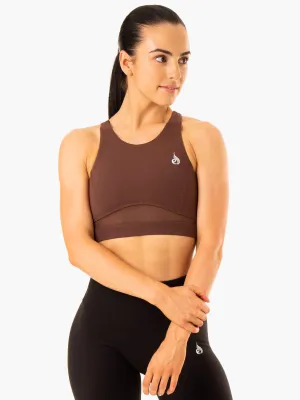 Snug Fit Technology Soft Closure Amazon Mesh Sports Bra - Chocolate
