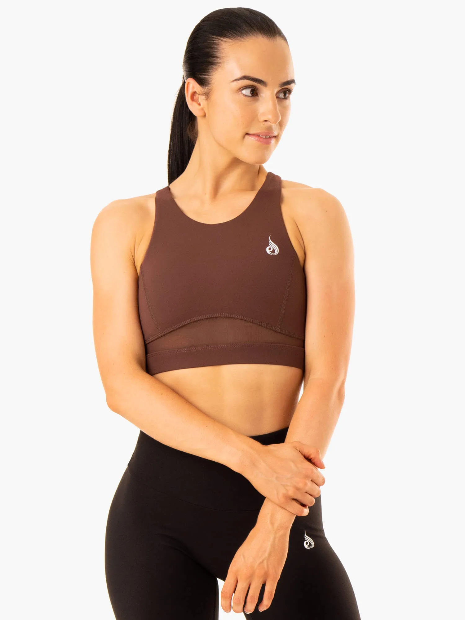Snug Fit Technology Soft Closure Amazon Mesh Sports Bra - Chocolate