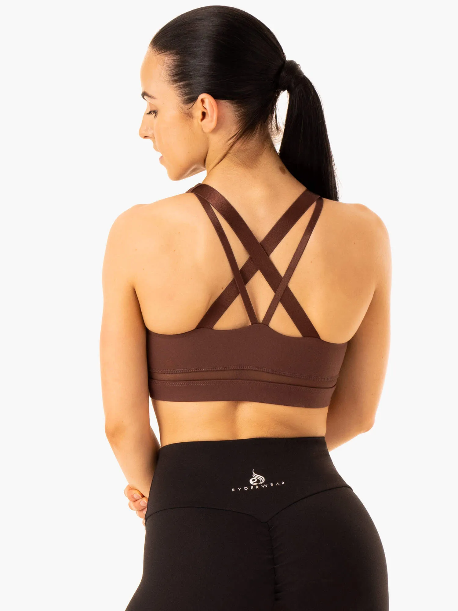 Non-Slip Structure Amazon Mesh Sports Bra - Chocolate