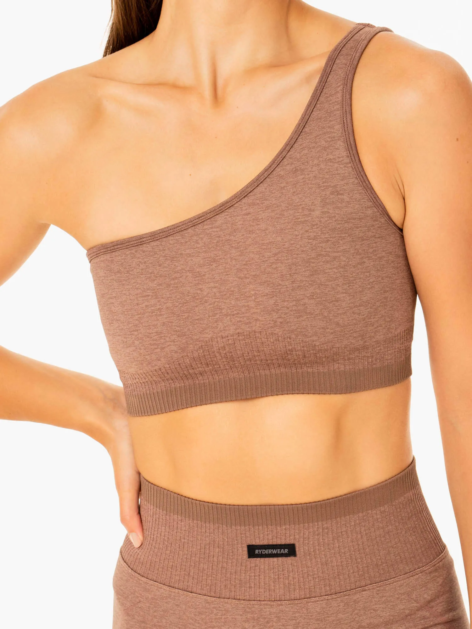 Colorful active clothing Excel Seamless One Shoulder Sports Bra - Mocha Marl