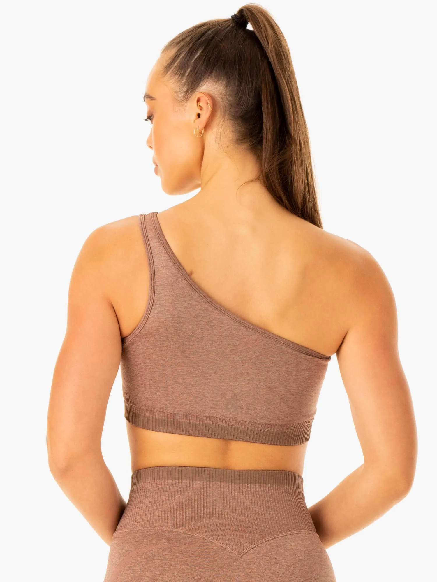 Excel Seamless One Shoulder Sports Bra - Mocha Marl thermal fabric