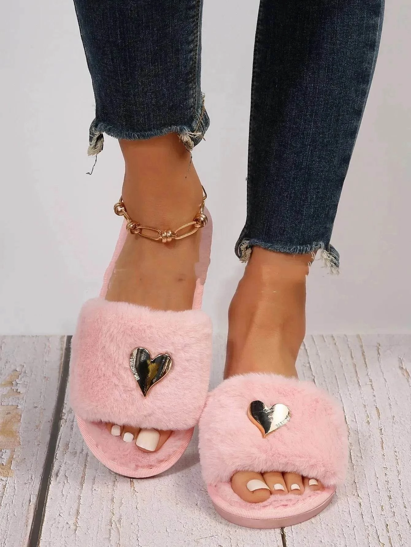 Cold Snap Footwear Fluffy Slipper Fall Winter Warm Home Fur Furry Slippers Women Plush Shoes Indoor House Fuzzy Flip Flops Female Padded Fleece Living Bedroom