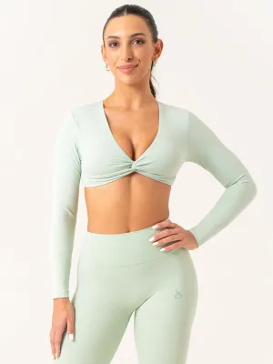 Oversized Collar NKD Knot Long Sleeve Top - Cucumber