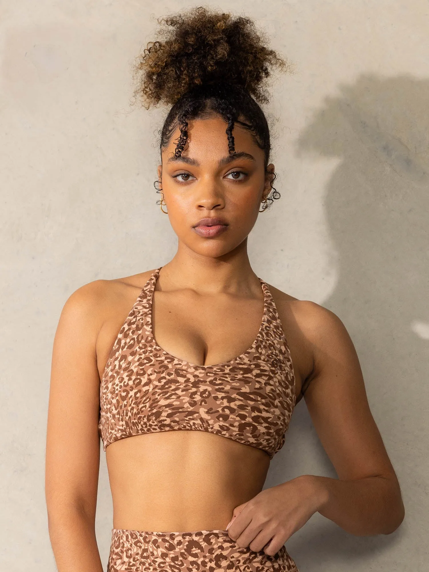 Thick Straps Empower Sports Crop - Mocha Leopard