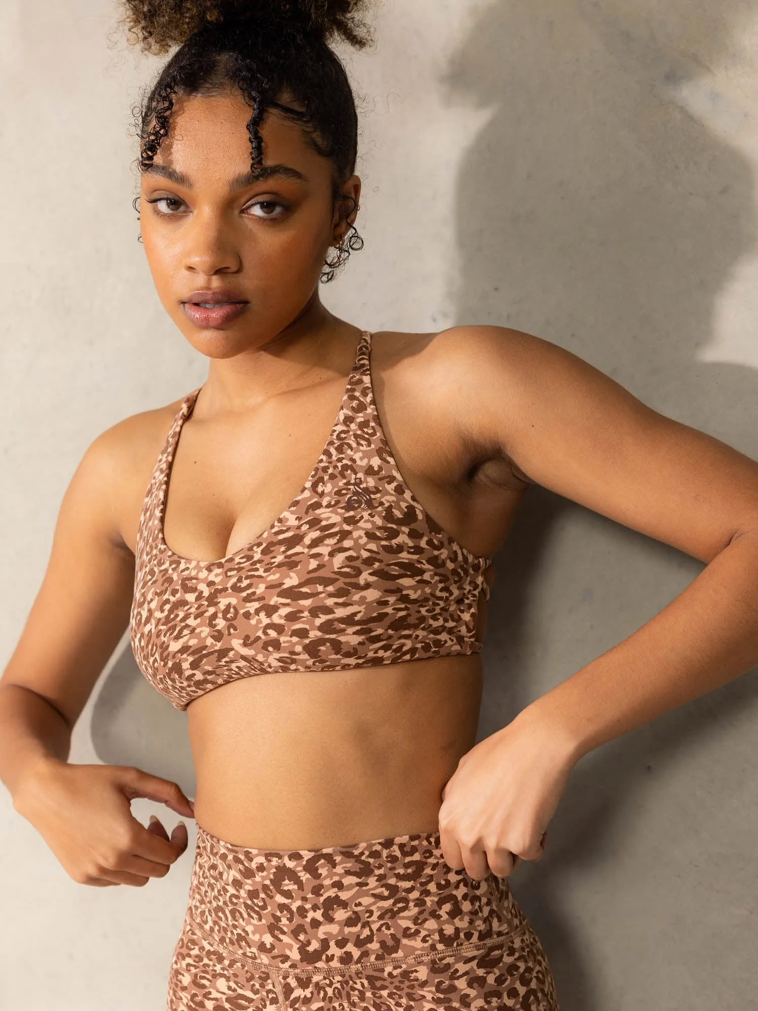 Empower Sports Crop - Mocha Leopard Lightweight Feel Low-impact