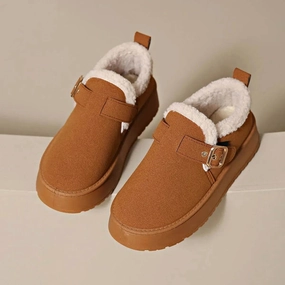 Snow Trekking Expedition Fashion Round Toe Ankle Boots With Buckle Design Winter Warm Thickened Cotton Shoes Suede Flat Boot For Women