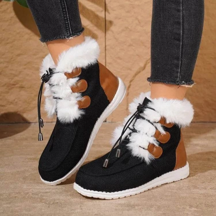 Fashion Round Toe Snow Boots Winter Warm Plush Flat Cotton Shoes Versatile Simple Short Boot For Women Frost-Bite Footwear Snow Grip