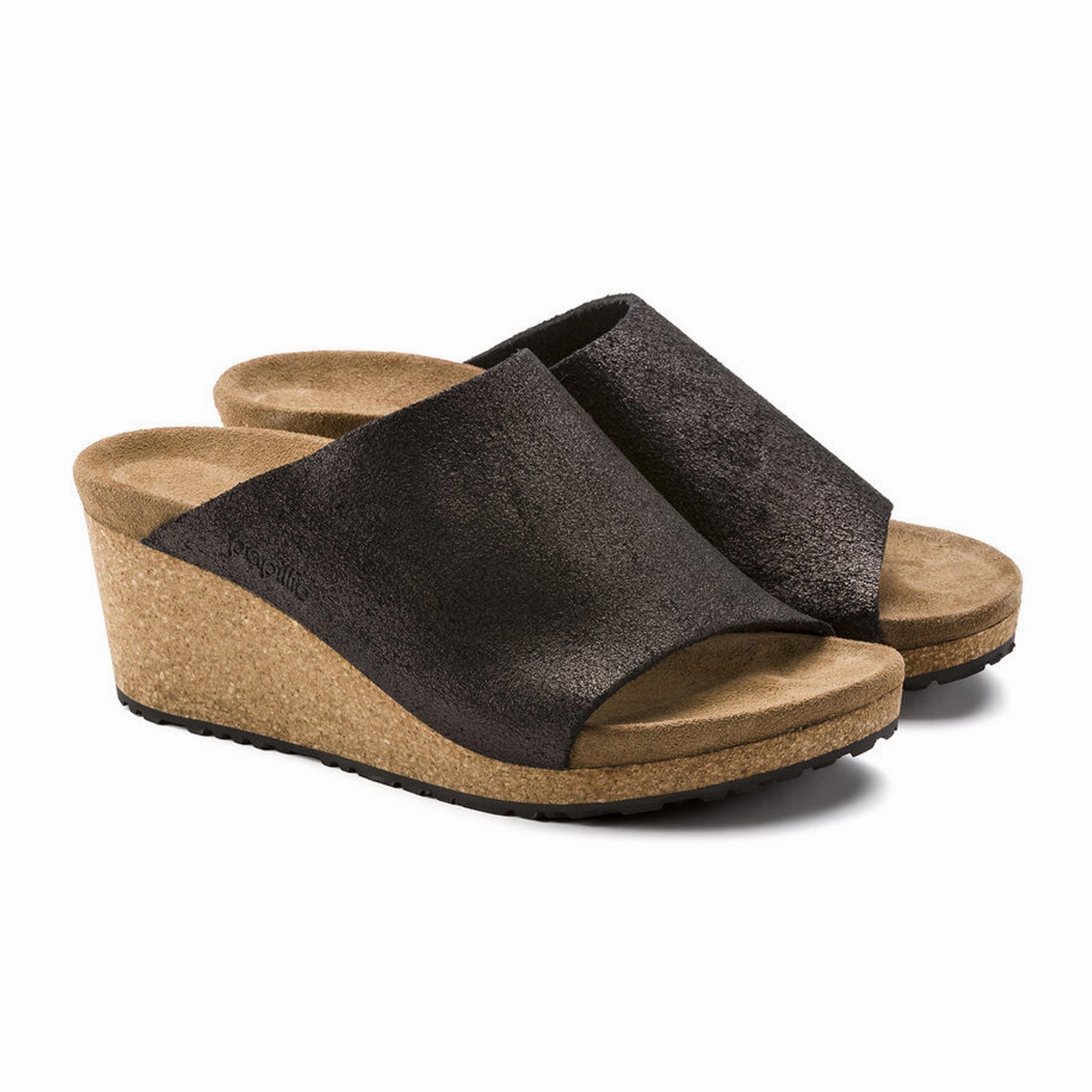 Relax Foot Step Birkenstock Namica Narrow Wedge Sandal (Women) - Washed Metallic Antique Black Suede