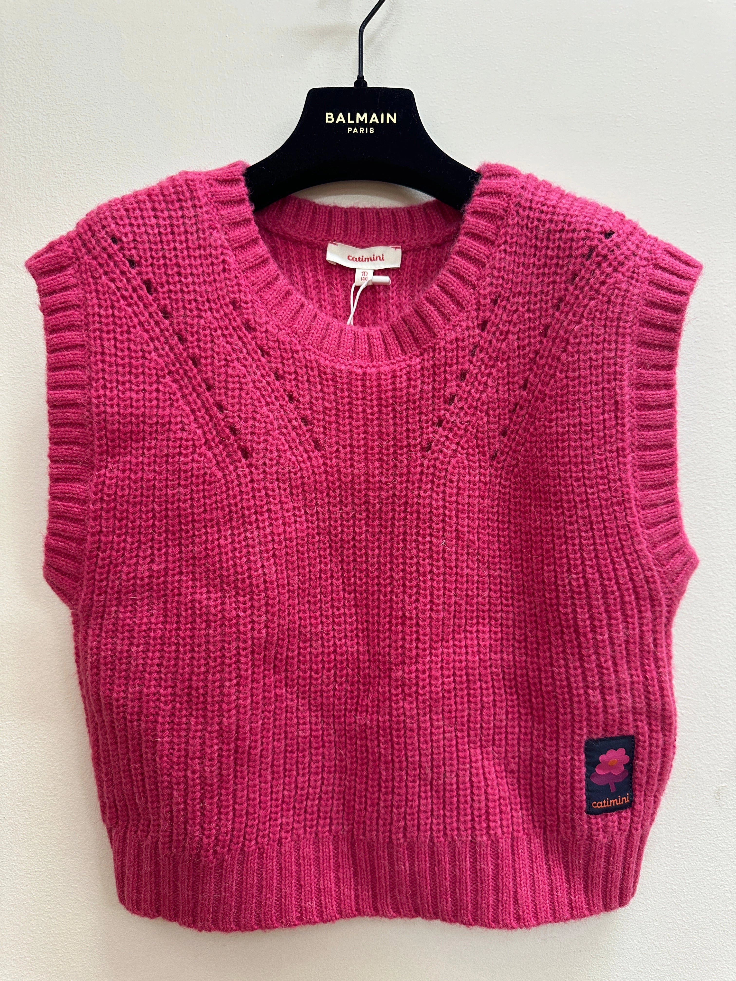 Unlined Catimini Kids Girl??s Sleeveless Pullover Sweater - Pink Shocking - 10Y/12Y