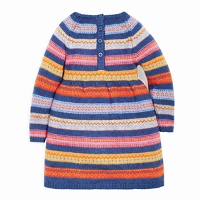 Jojo Maman Bebe Girls' Indigo Fair Isle Stripe Dress Anti - Bacterial