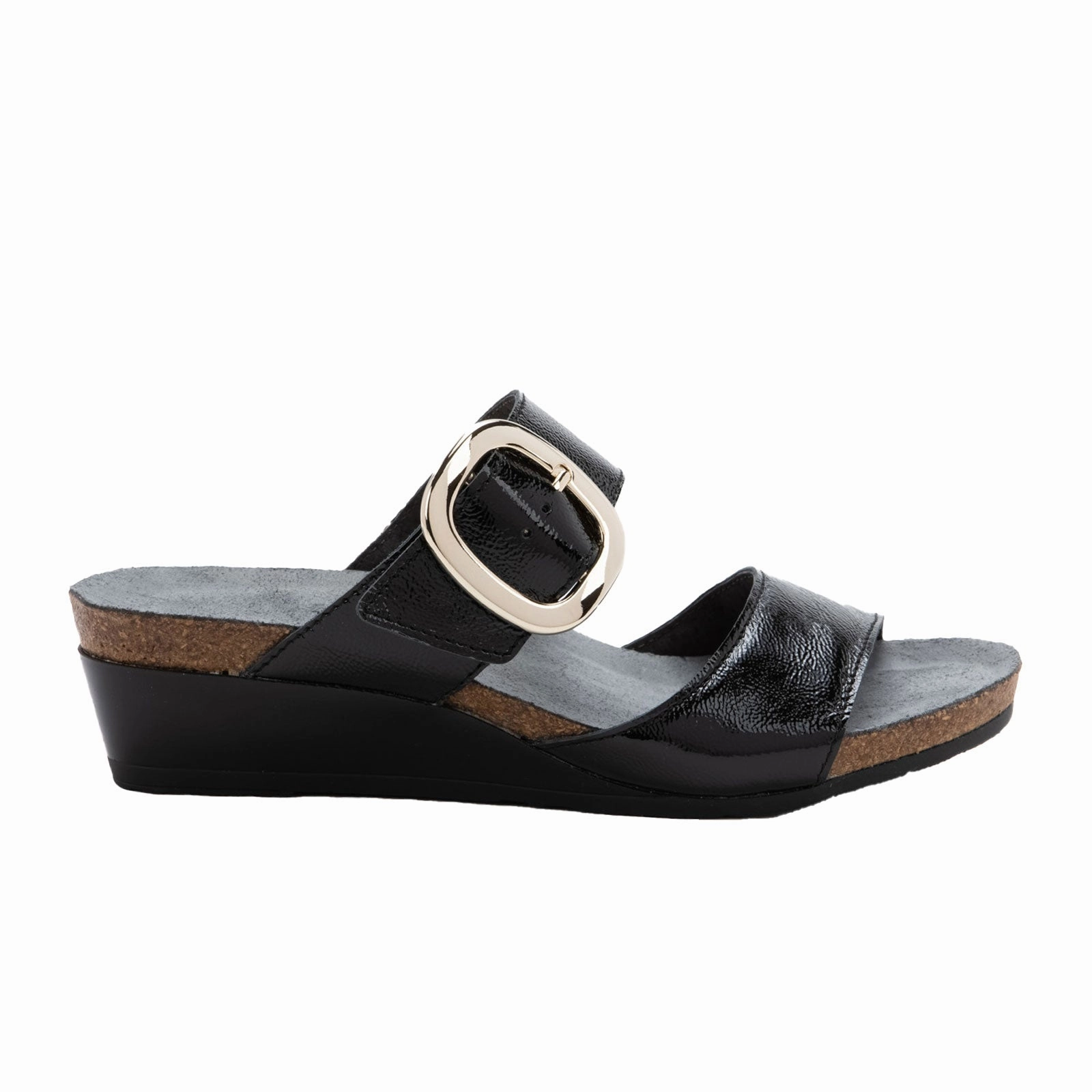 Relaxation Sandal Naot Magic Wedge Sandal (Women) - Black Crinkle Patent Leather