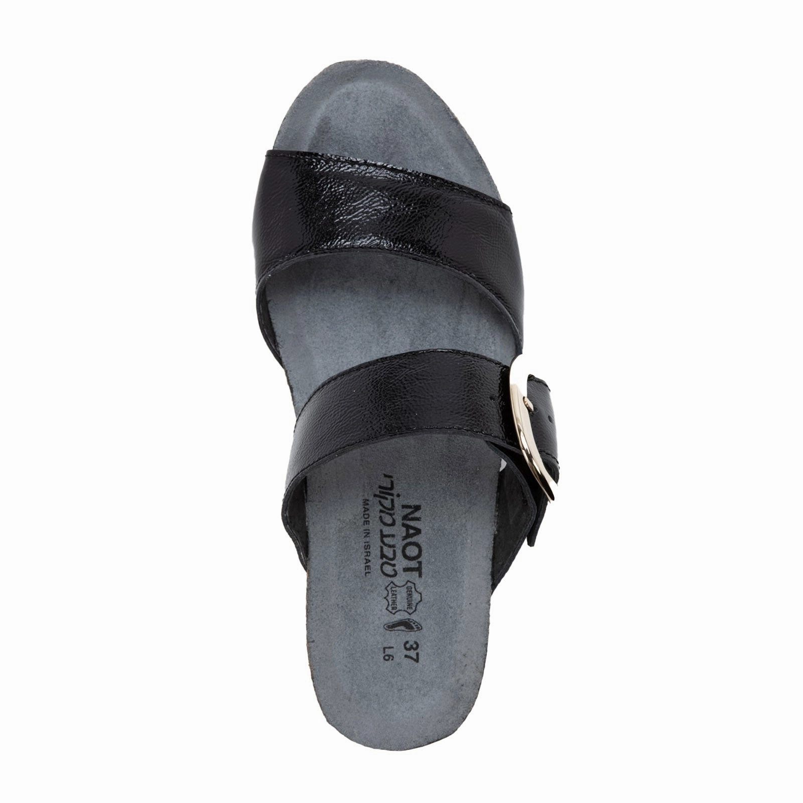 Naot Magic Wedge Sandal (Women) - Black Crinkle Patent Leather Comfortable Performance