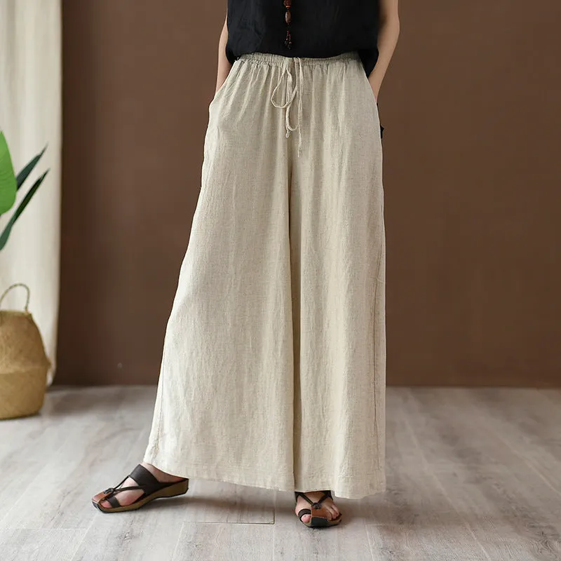 Spring Summer Women Linen Casual Pants No Iron Stretchable