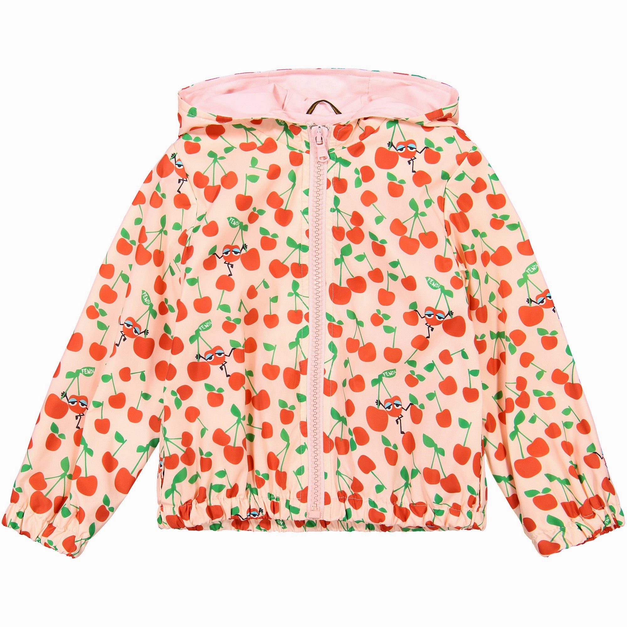 Plaid Ruffled Fendi Kids Girls Cherry Monster Print Windbreaker Jacket in Pink