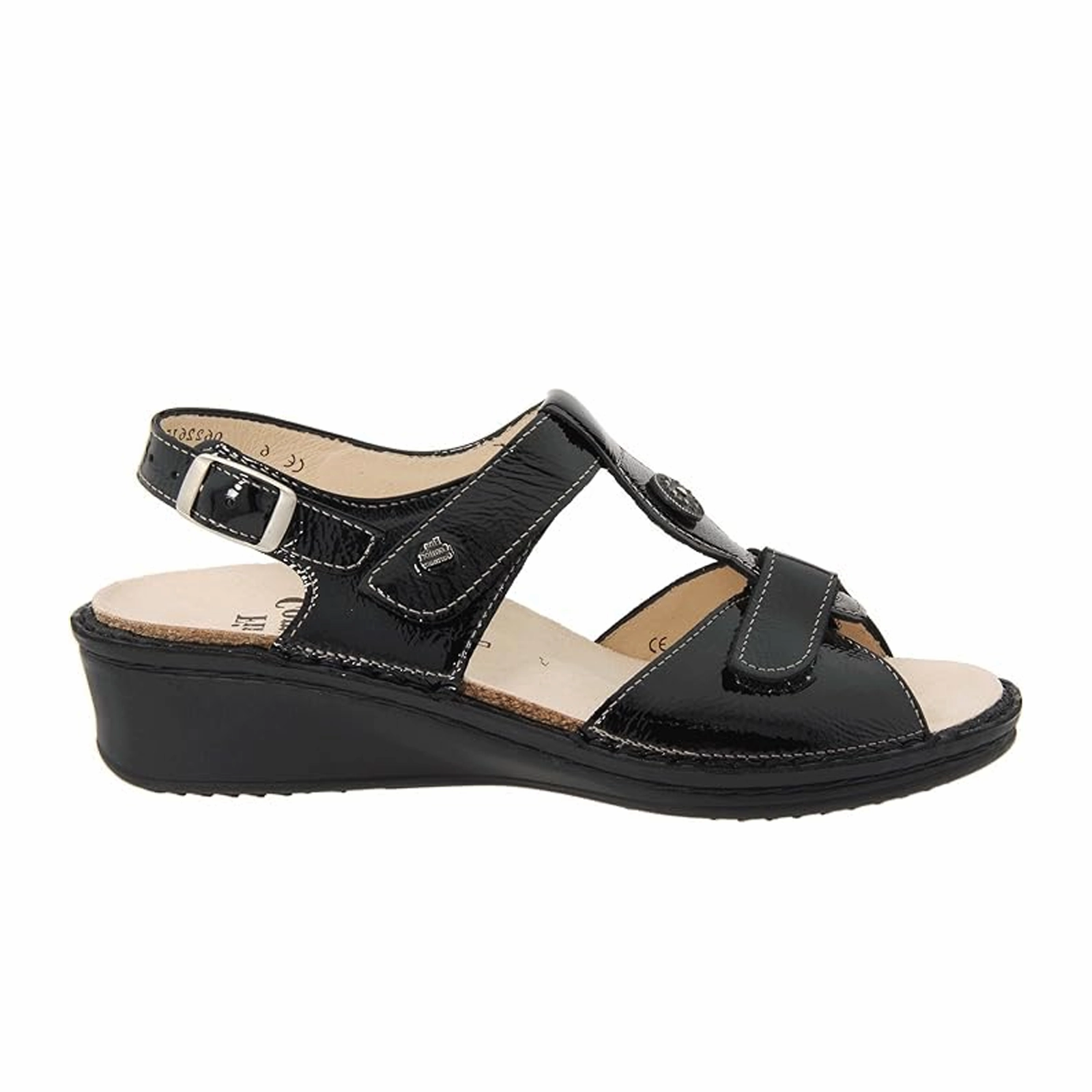 Finn Comfort Adana Backstrap Sandal (Women) - Black Patent Easygoing Step
