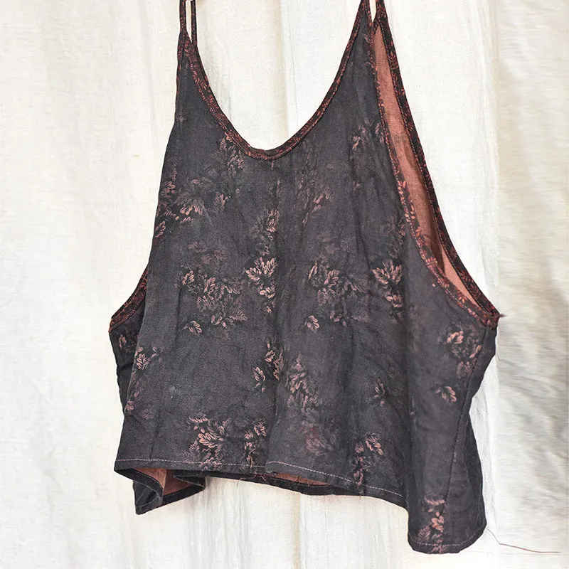 Women Retro Floral Printed Linen Vest short term use Elegant Look