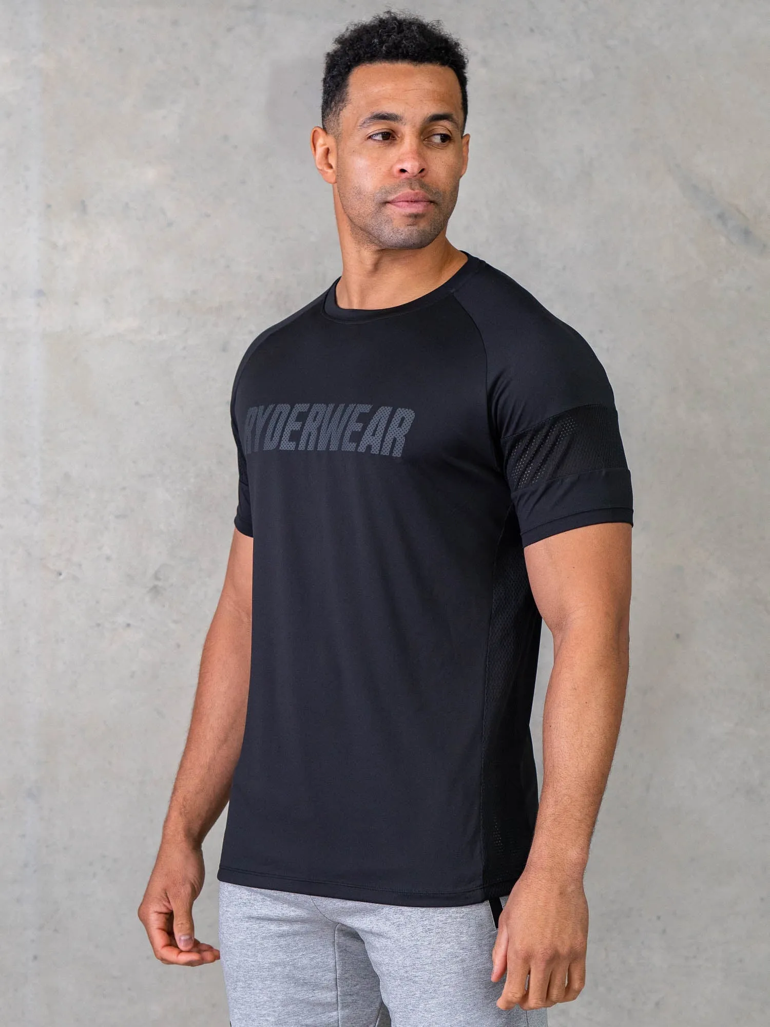 No Tag Flex Mesh T-Shirt - Black Stretch Panel