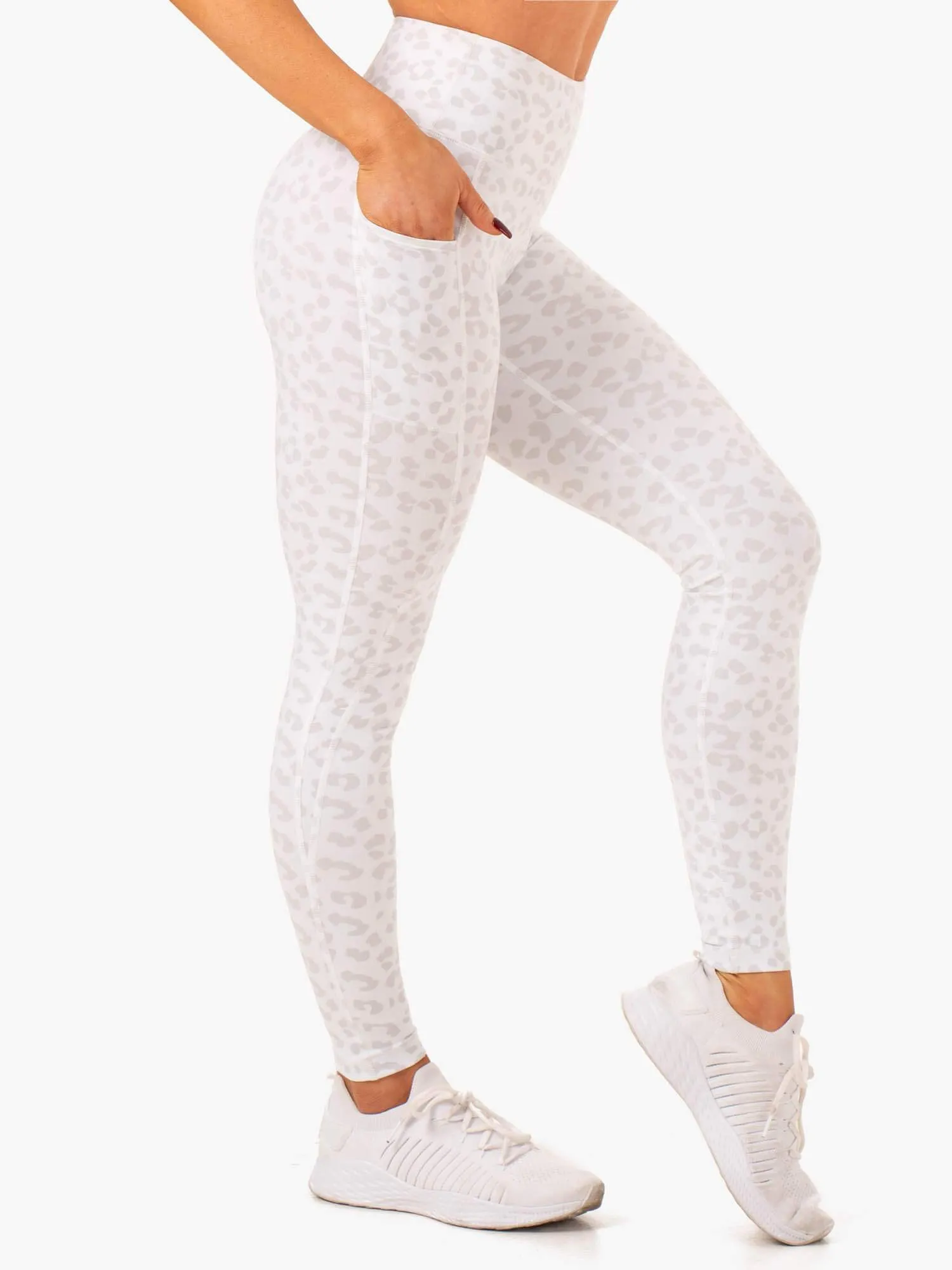 Ultra High Waisted Pocket Leggings - Snow Leopard Morning Stretch Active Lifestyle Fitness Lover Cycling Trip