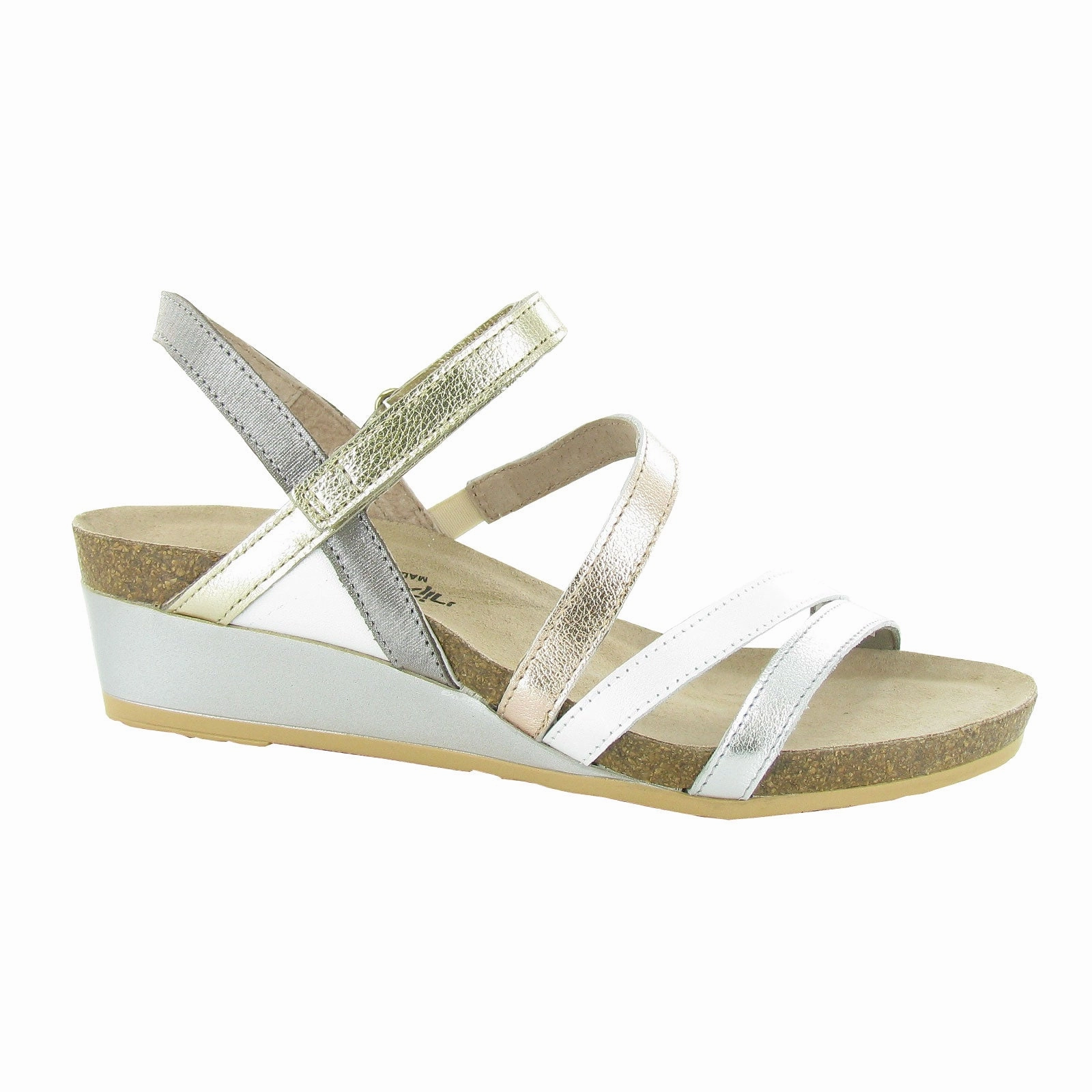 Naot Hero Wedge Sandal (Women) - Silver/Pearl White/Rose Gold/Radiant Gold Chill Fit Shoes