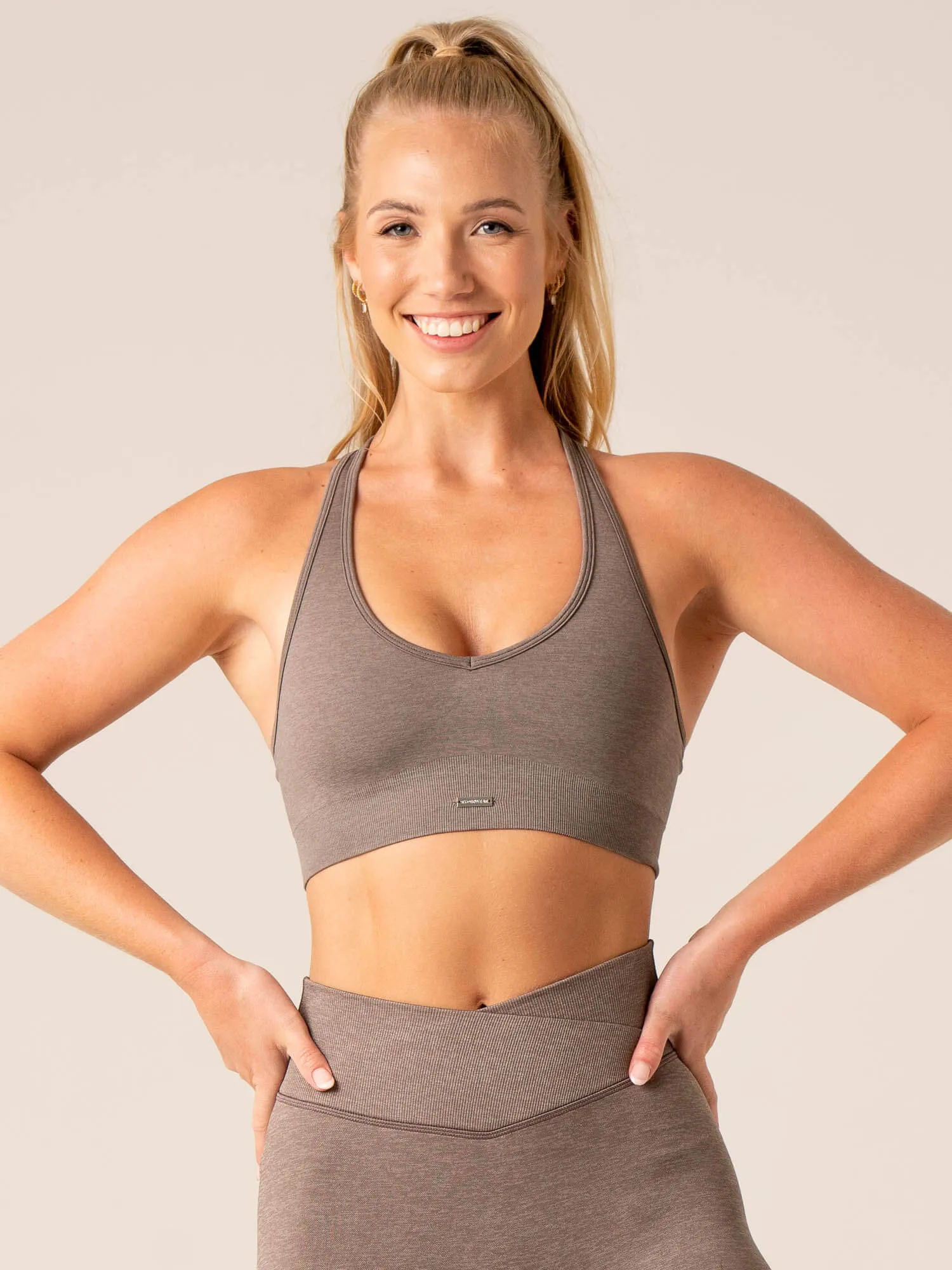 Focus Seamless Sports Bra - Taupe Marl Low-intensity workouts Pilates studio clients