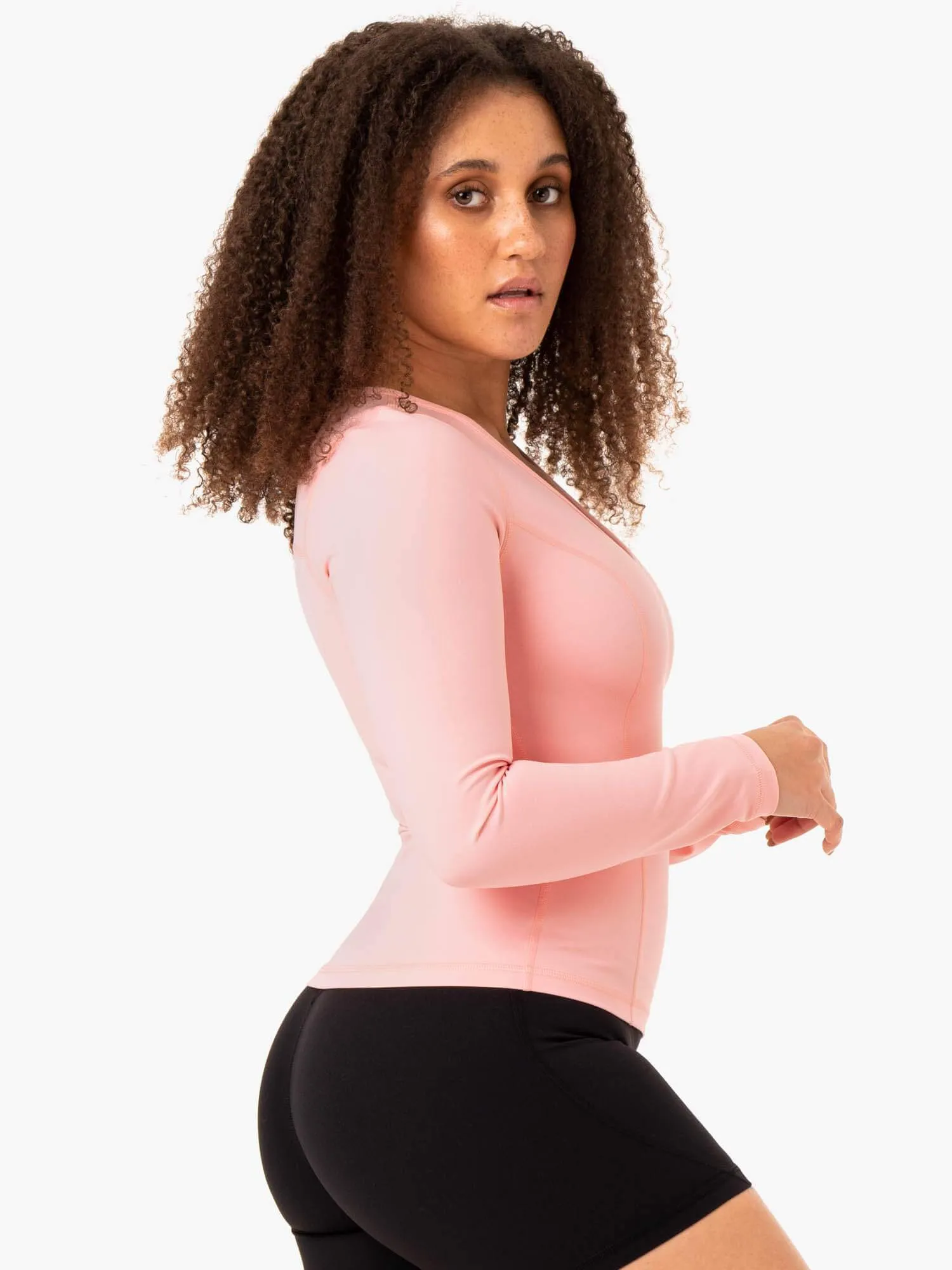 NKD Align Long Sleeve Training Top - Pink Hidden Storage Pocket