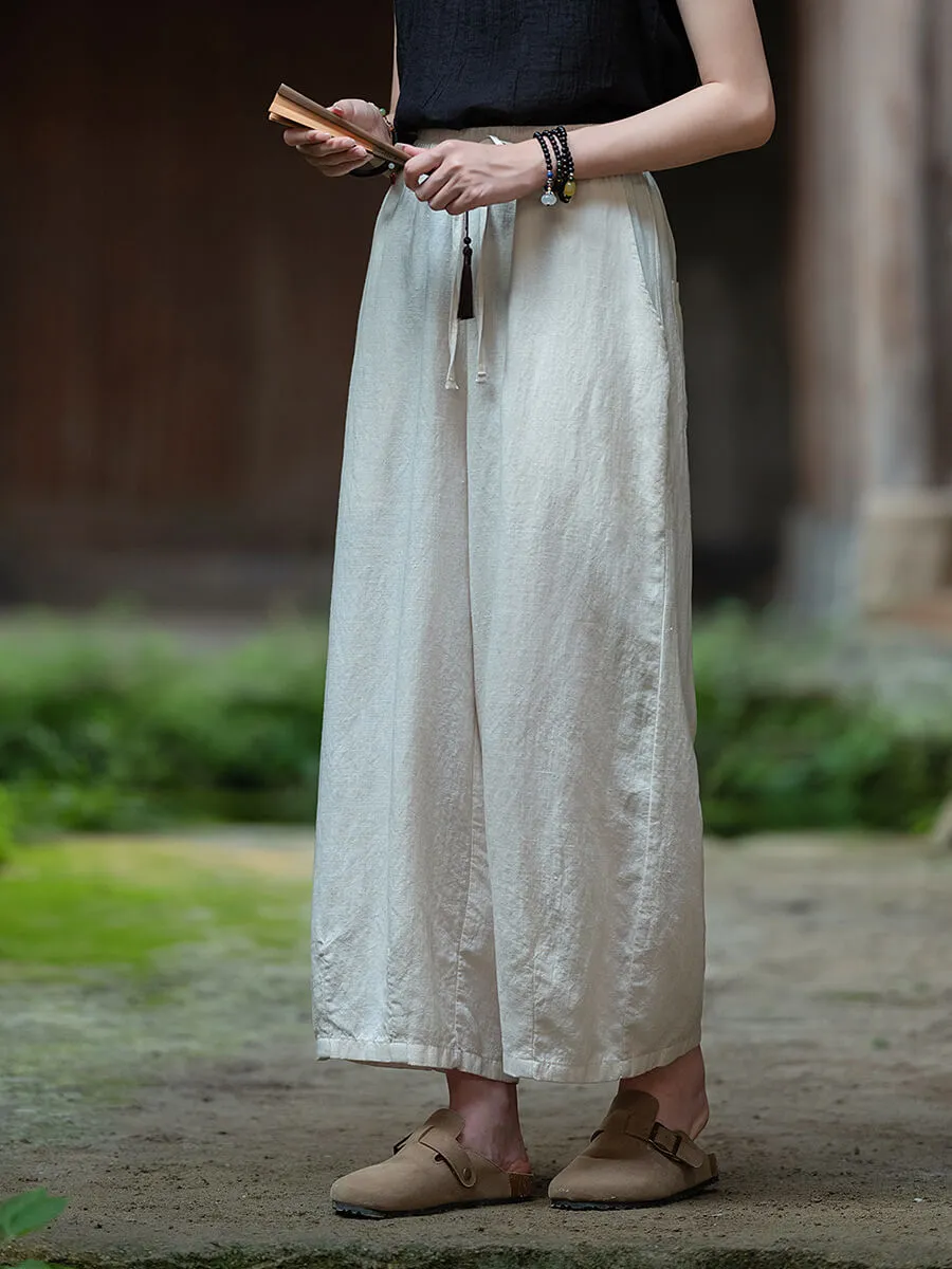 Babakud Women Original Summer New Artistic Linen Straight Pants Durable Fabric Layered Wear